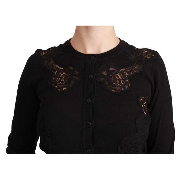 Dolce & Gabbana Black Cashmere Lace Cardigan Women's Sweater